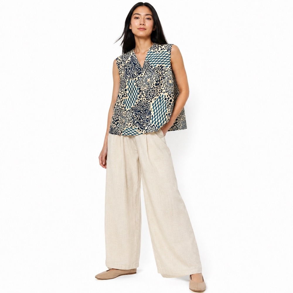 Adrianna Papell 100% Silk Top‎ 12 Bold Graphic Print Sleeveless Retro Mod Blouse
